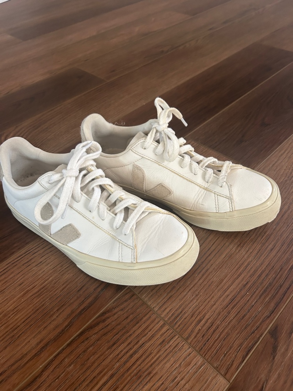 Veja sneakers/ tennis shoes size 8 white with gray trim, clean great condition